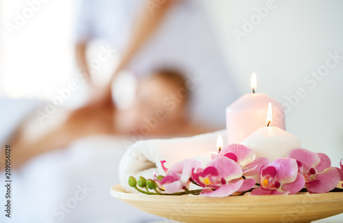 composition of spa candles and   towels