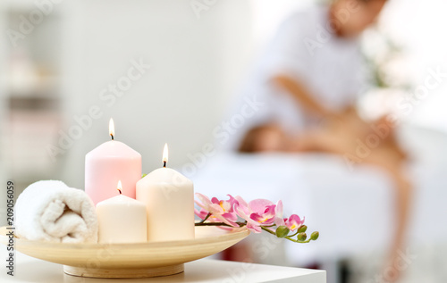 composition of spa candles and   towels photo