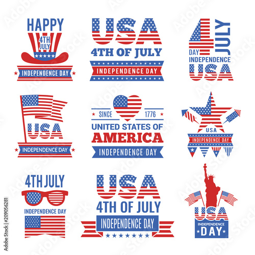 Fourth of July independence day logo set. Vector Labels of USA identity