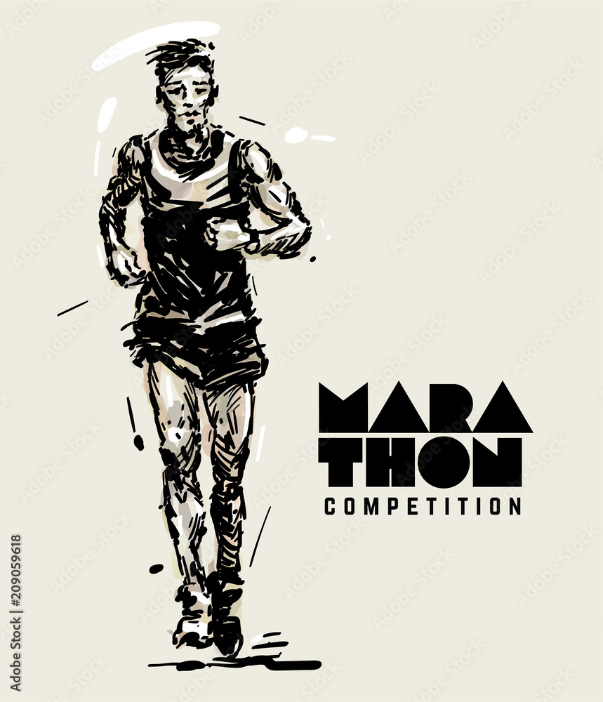 Marathon. Runner. Sketch style vector illustration Stock Vector | Adobe  Stock