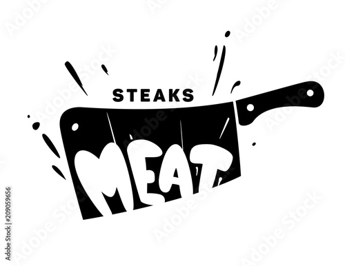 Steak emblem. The knife cuts the meat