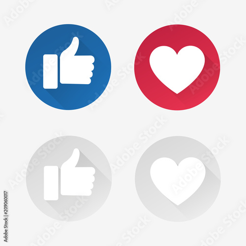 Like and love social media icons set for web use