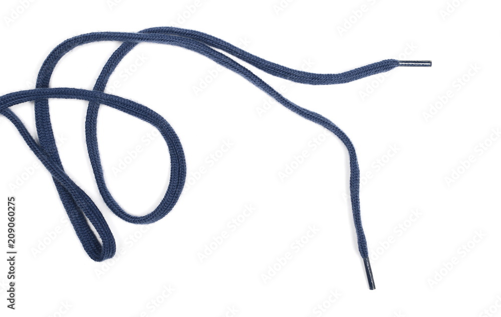 Blue shoelaces isolated on white background, top view Blue shoelaces isolated on white background, top view