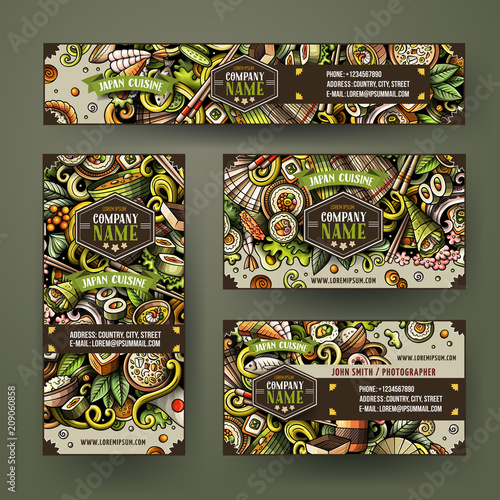 Corporate Identity vector templates set design with doodles hand drawn Japan food theme