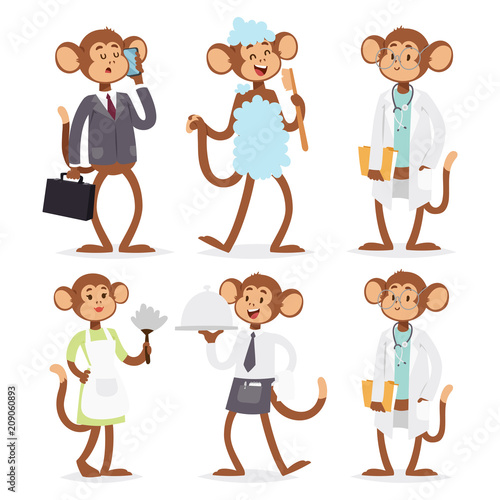 Monkeys rare animal vector cartoon macaque like people nature primate character wild zoo ape chimpanzee illustration.