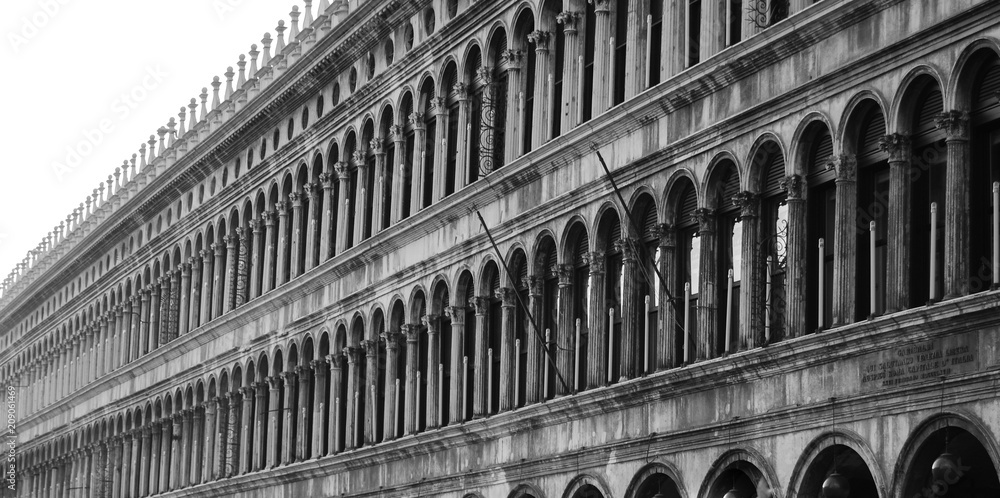 View of San Marco square of Venice in black and white