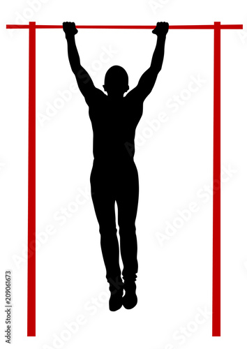 Young gymnast doing exercises on a bar on a white background