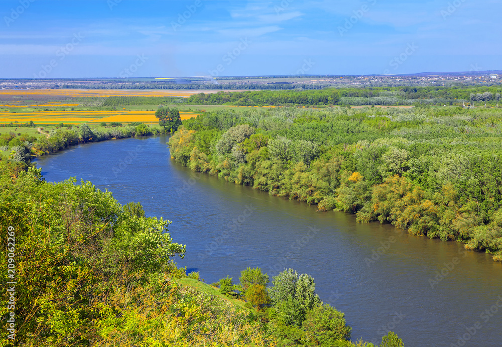 river and green forest, aerial scenery view 