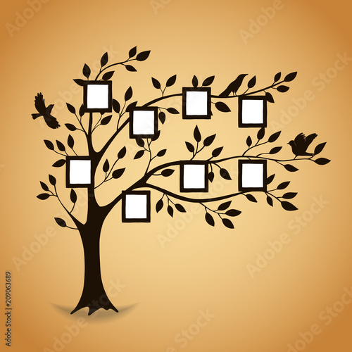 Family tree with photo frames. Memories. Insert your photo into template frames. Collage vector illustration.