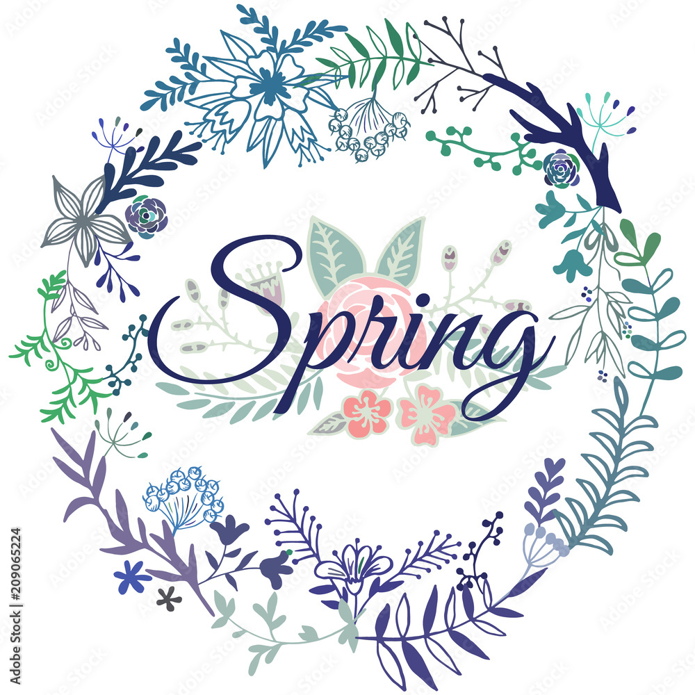 Fototapeta premium Card with spring flowers and branches. Stock vector