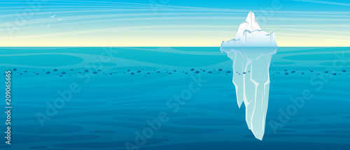 Nature landscape with iceberg. ocean and sky.