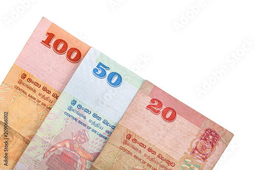 Sri lankan banknotes of 100,20,50 rupees isolated on white background with clipping path