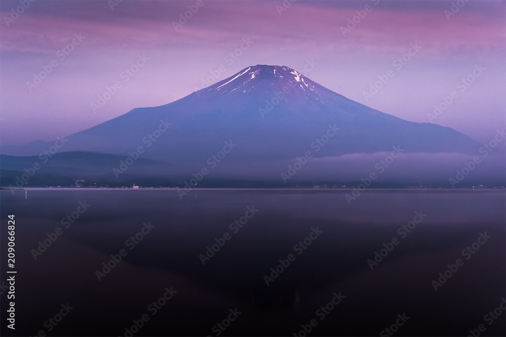 Mountain Fuji with reflection at Lake Yamanakako in morning