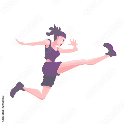 Woman runs and jumps on a white background