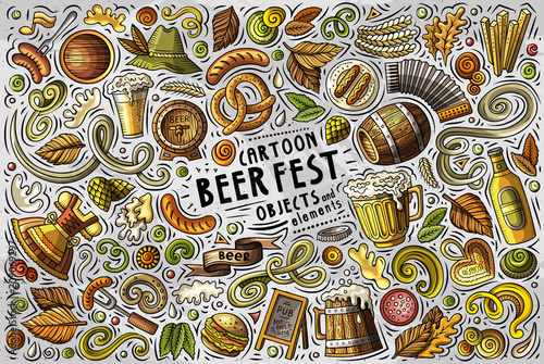 Vector doodle cartoon set of Beer fest objects