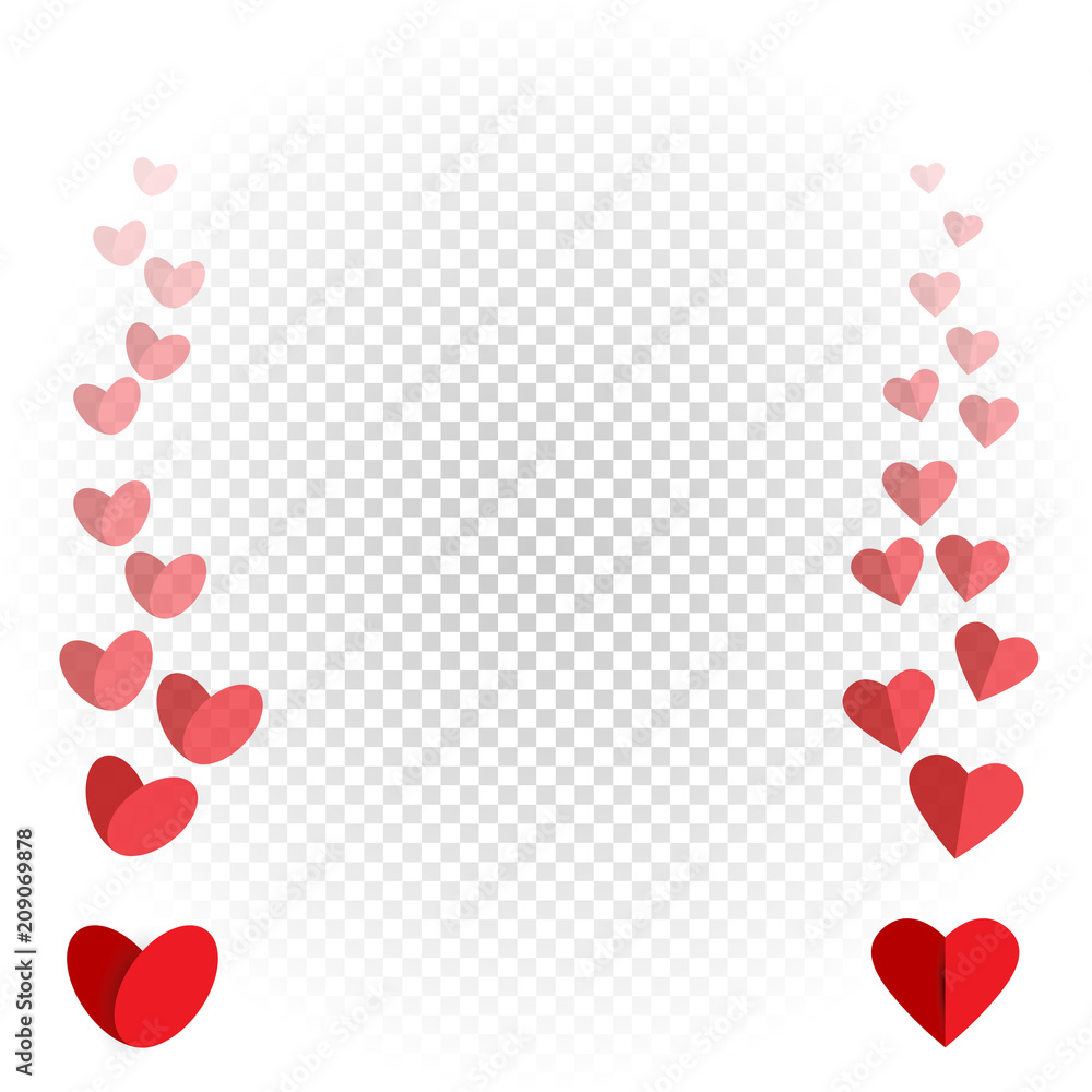 Hearts like flies up and disappears. Red love heart fly on white transparent background
