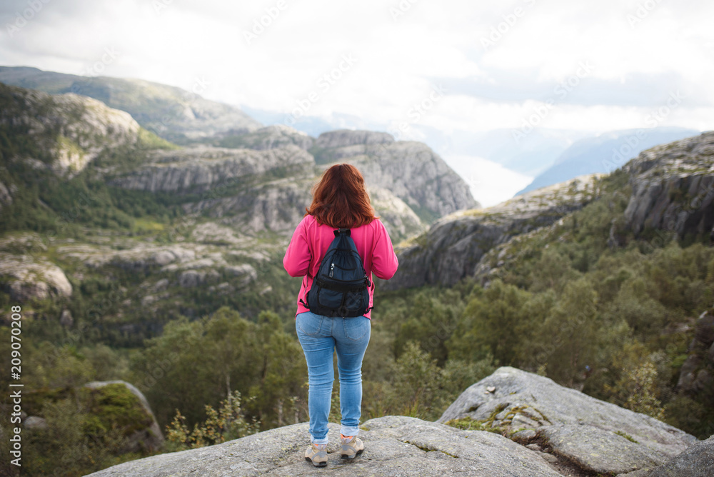 Woman Enjoying View on Pulpit Rocks