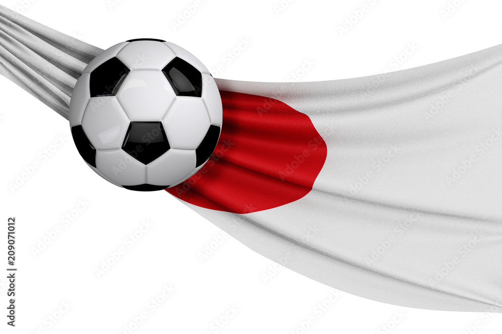 Naklejka premium The national flag of Japan with a soccer ball. Football supporter concept. 3D Rendering