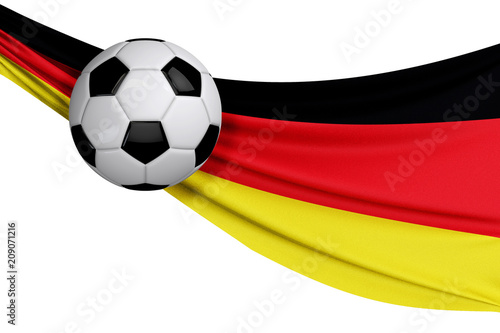 The national flag of Germany with a soccer ball. Football supporter concept. 3D Rendering