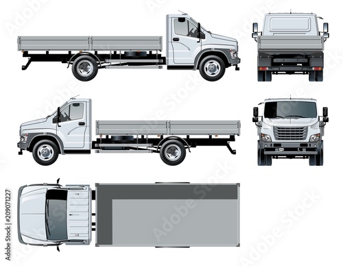 Vector flatbed truck template isolated on white