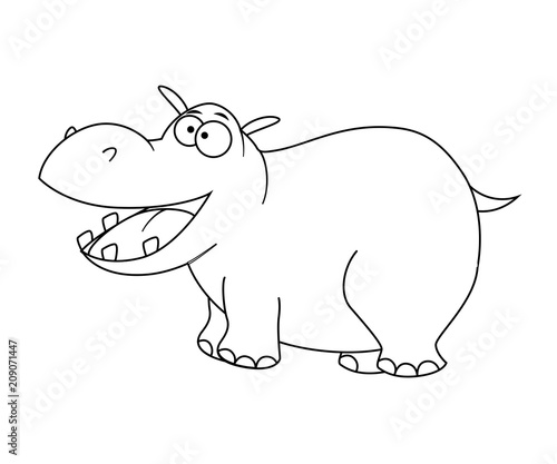 Colorless  cartoon hippopotamus vector illustration isolated on 
