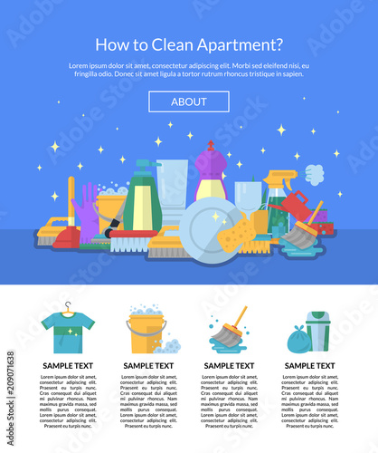 Vector cleaning flat icons website page template illustration