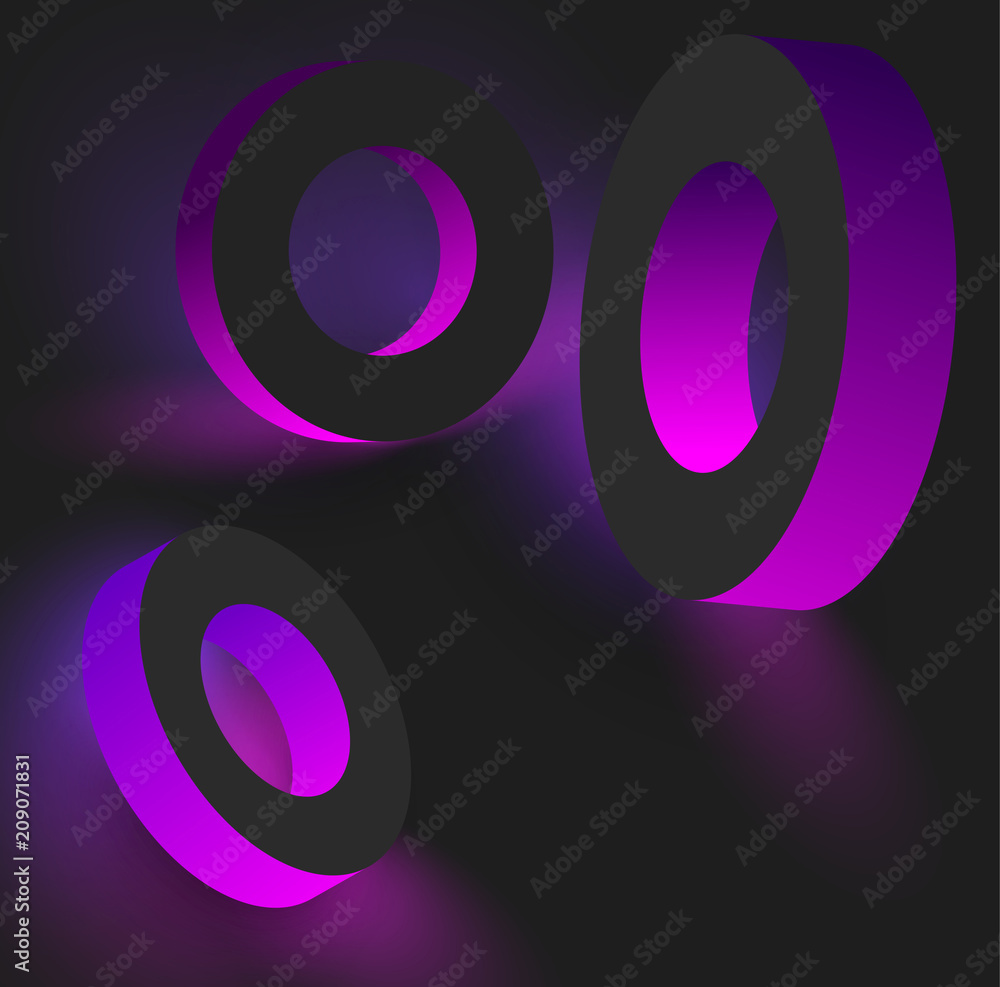 Pink geometric 3d rings on grey background. Pink geometric 3d rings on grey background.
