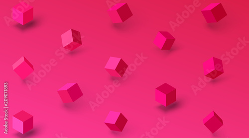 Pink textured background with geometric 3d cubes pattern.
