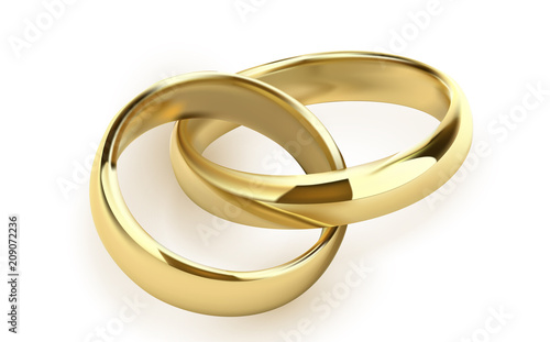 Wedding rings set of gold metal on white background isolated vector illustration