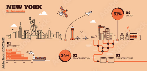 New York City Flat Design Infrastructure Infographic Template