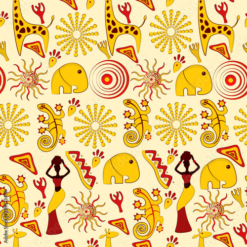 Seamless vector background with African elements