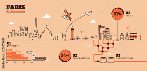 Paris City Flat Design Infographic Template