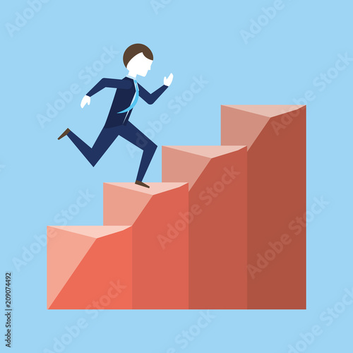 businessman running for the success over blue background, colorful design vector illustration
