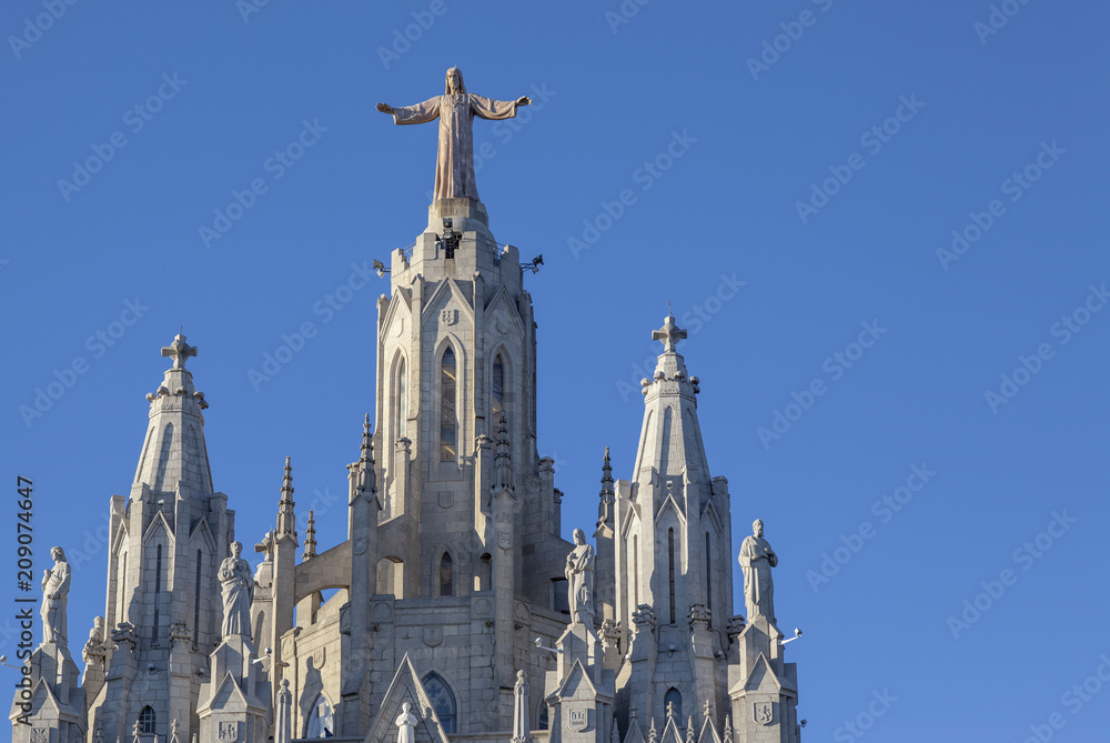 Naklejka premium Architecture, religious building, Temple of Sagrat Cor by Enric Sagnier i Villavecchia. Tibidabo- Parc de Collserola. Barcelona.