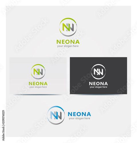 Logo Lettre N, NN dans un Cercle, Icone Carte et Charte Graphique Entreprise Plusieurs Couleurs