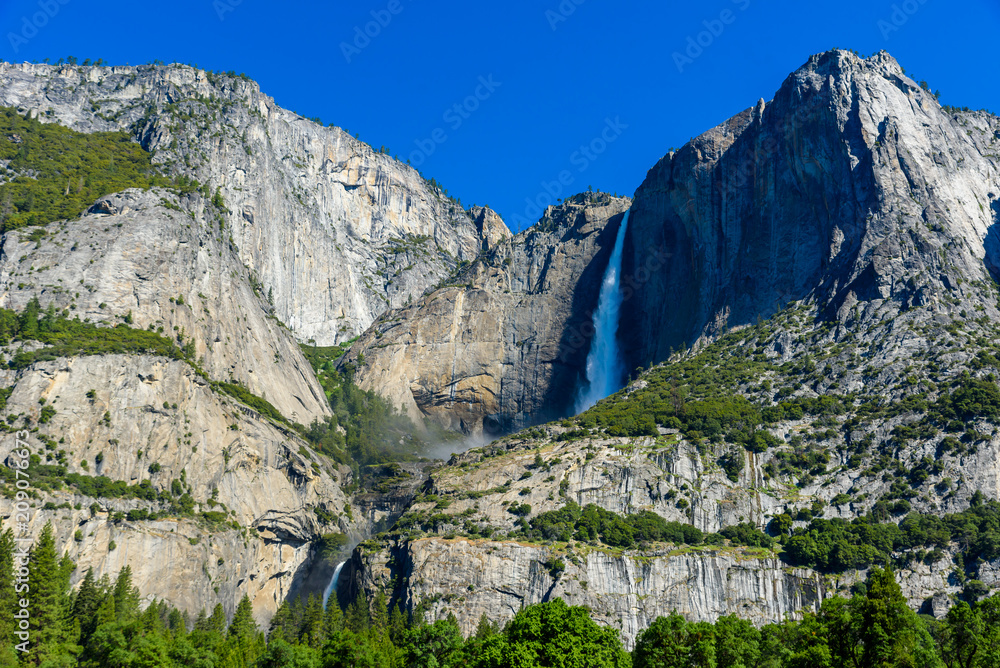 Yosemite Upper and Lower Falls in the Yosemite National Park, California, USA