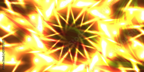 Vector glowing exploded background from sunny flowing lines and stars.