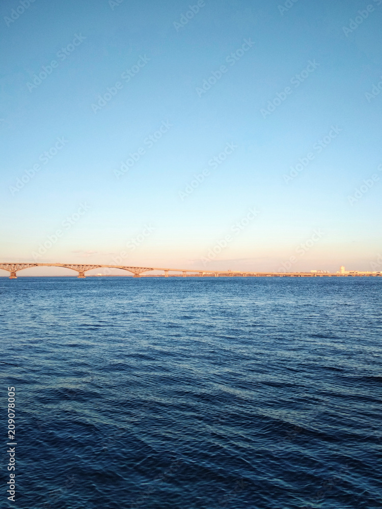 Saratov bridge Volga river blue water sky summer nature photo