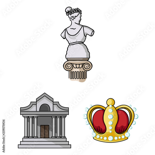 Museum and gallery cartoon icons in set collection for design. Storage and exhibition of showpiece vector symbol stock web illustration.