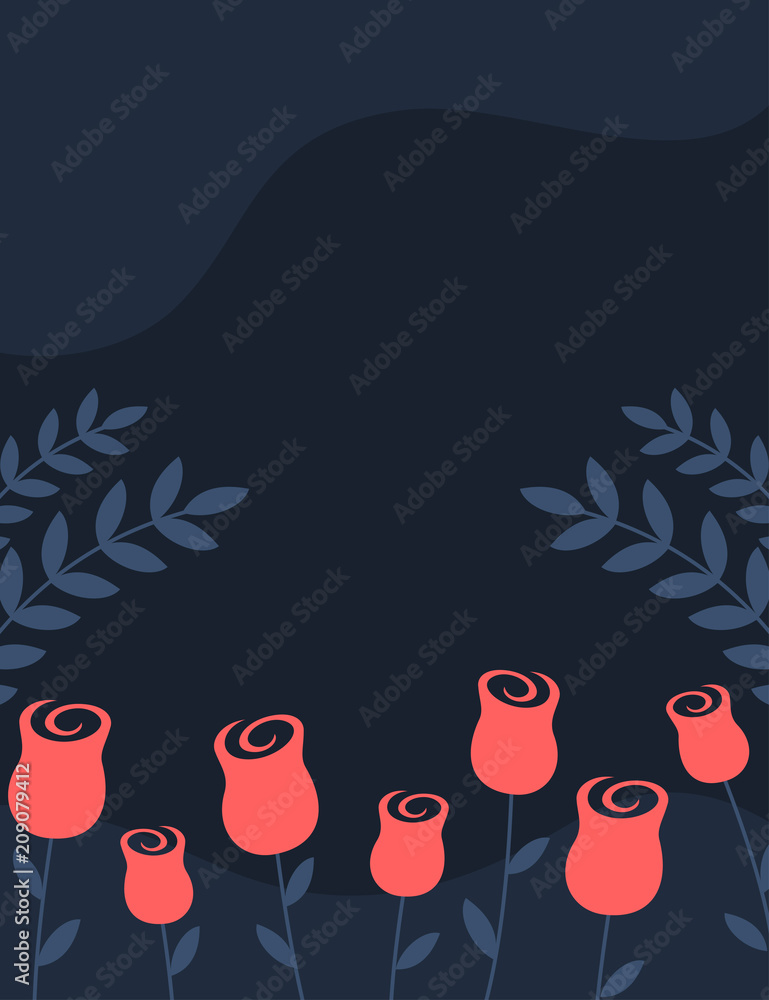 Navy blue wedding card template with red flowers Stock Vector | Adobe Stock