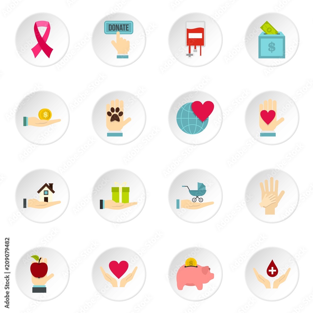 Charity set icons in flat style isolated on white background