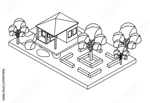 exterior house with landscape isometric icon vector illustration design