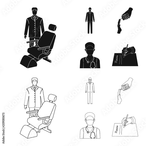 Doctor in a face mask, dentist, medical staff, a blood test for sugar. Medicineset collection icons in black,outline style vector symbol stock illustration web.