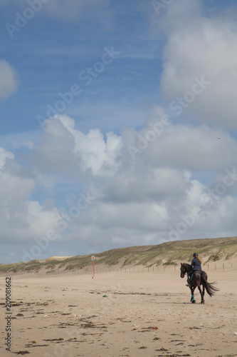 Dutch coast at the Northsea. Julianadorp. Dunes. Horse riding
