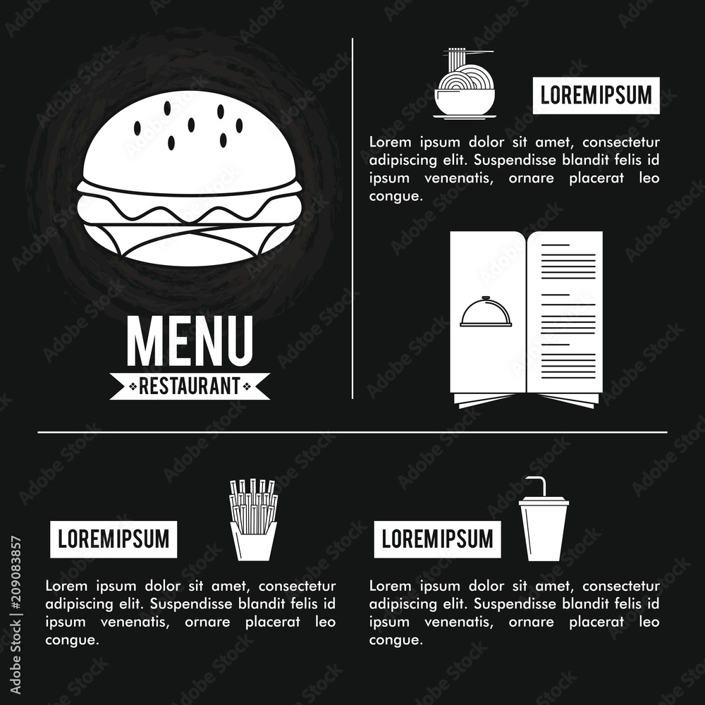 Restaurant menu cover with information vector illustration graphic design