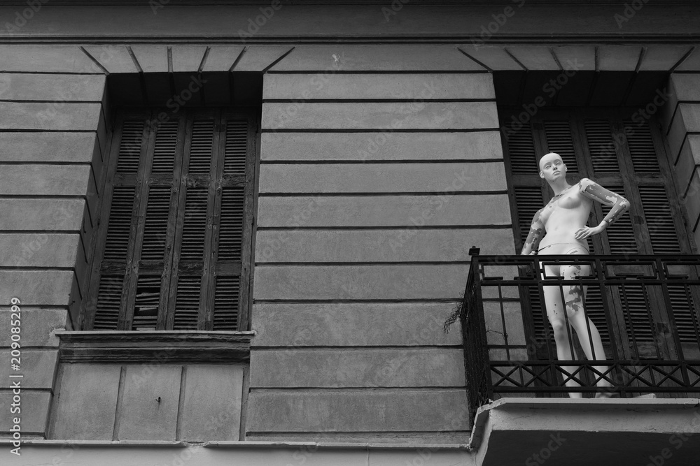 mannequin doll abandoned house balcony mannequin doll abandoned house balcony