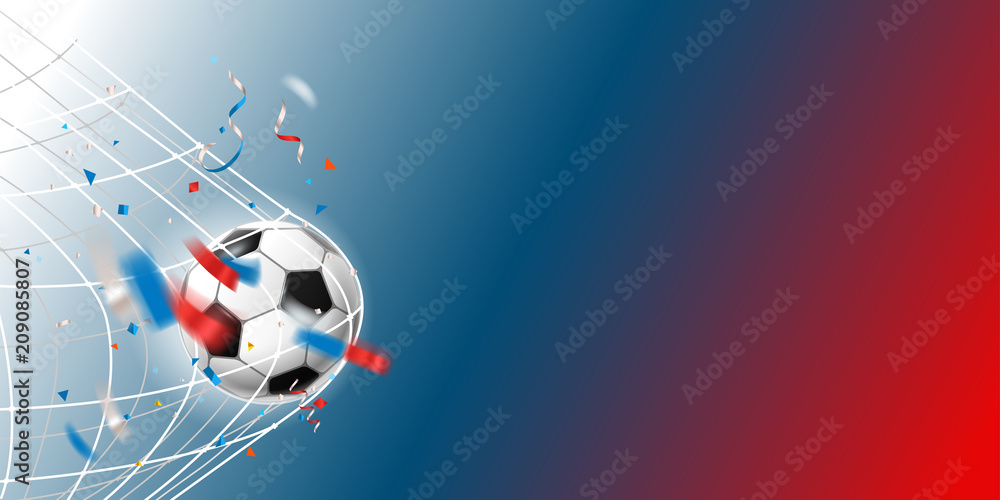 Soccer ball on the net. Vector template for a text