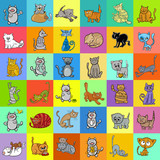 pattern design with cartoon cat characters