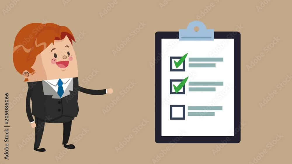 Businessman with survey checklist cartoon High Definition animation colorful scenes