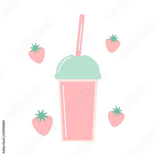 cute cartoon vector strawberry smoothie 